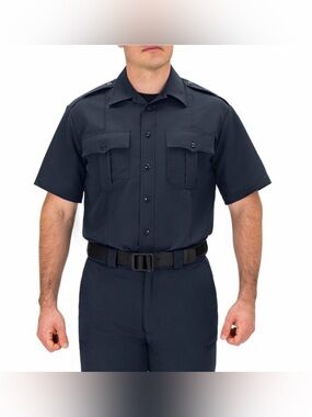 Blauer 19.5” Dark Navy Zippered Short Sleeve Rayon BlendProfessional Shirt #8910